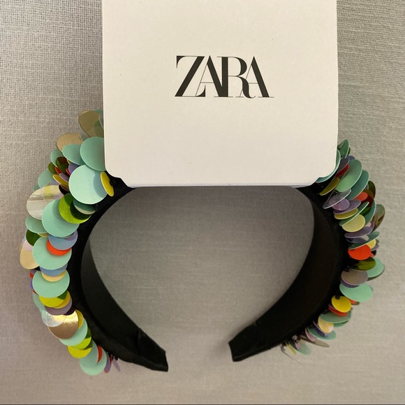 ZARA Padded Headband XL Wide Large Sequin Multicolored Green Rainbow Size Medium - Picture 6 of 12